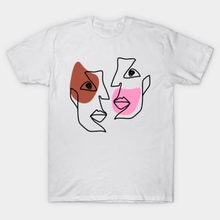 Abstract faces people drawn by one line communicate. T-Shirt